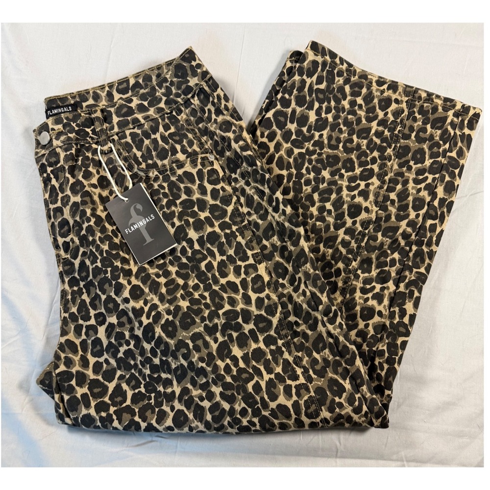 Flamingals Leopard Animal Print Wide Leg Pants XL High Waist Streetwear NWT - Picture 8 of 9